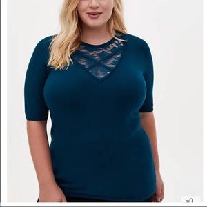 Teal Short Sleeve Sweater Knit Lace Top. Office. Size 1